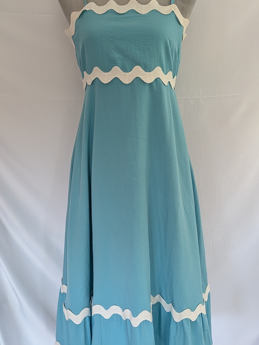 Sky Blue Maxi Dress with White Ric Rac Trim - Picture 2 of 7